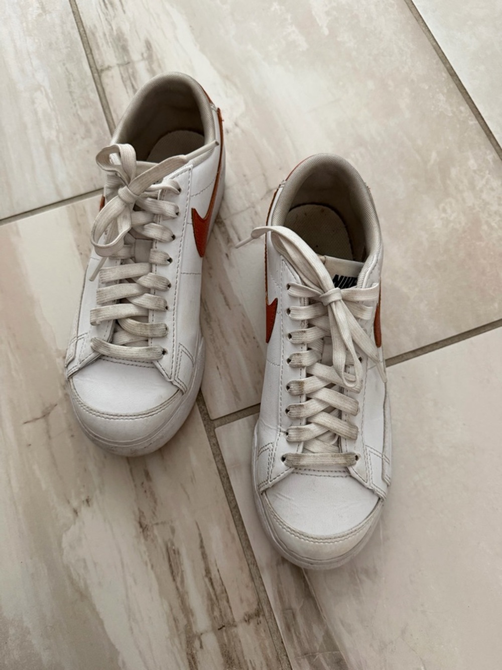 Nike Women’s White Low-Top Sneakers with Copper Swoosh blazer platform - Picture 2 of 5